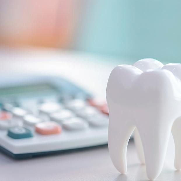 Tooth model in front of calculator