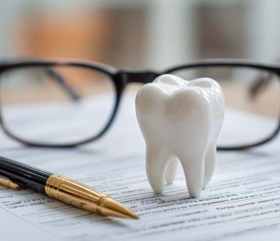 Dental insurance document with pen and glasses