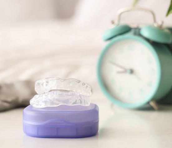 Mouthguard for bruxism on nightstand
