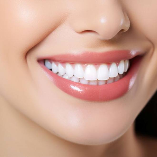 Close-up of woman’s smile with perfect teeth