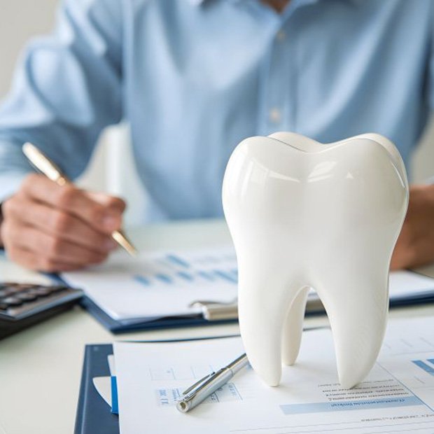 Man budgeting for the cost of dental care